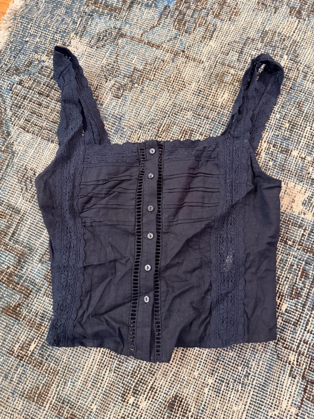 Free People Black Lace-Trim Button Front Camisole small